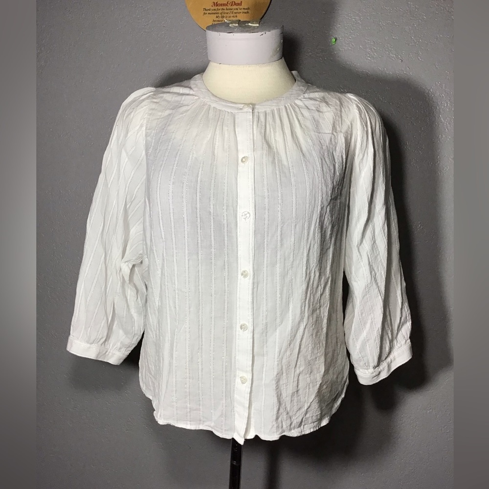 Madewell White Button Up Shirt Neutral Capsule Sparkle Stripes Women Size L